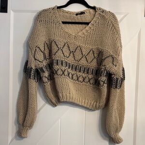 SHEIN Beige and Black V-Neck Sweater